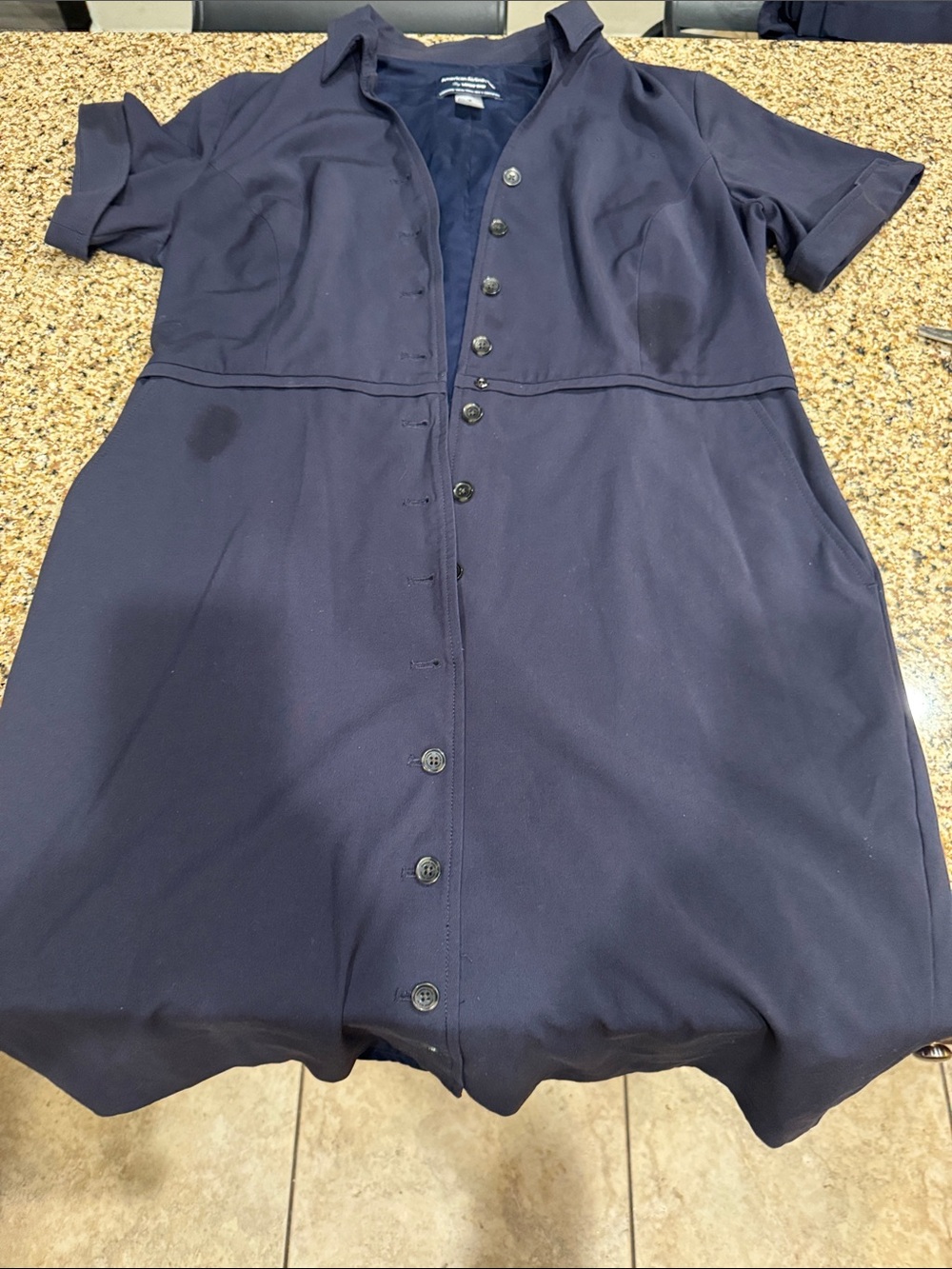 Lands' End American Airlines short sleeve dress Navy Collared Button-Front s 16